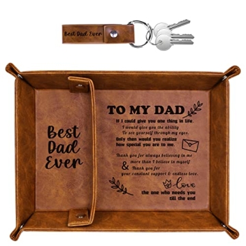 ZAPUVO Best Dad Ever PU Leather Tray and Keychain for Dads