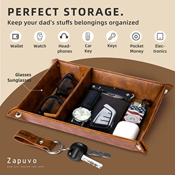 ZAPUVO Best Dad Ever PU Leather Tray for Dad Gifts