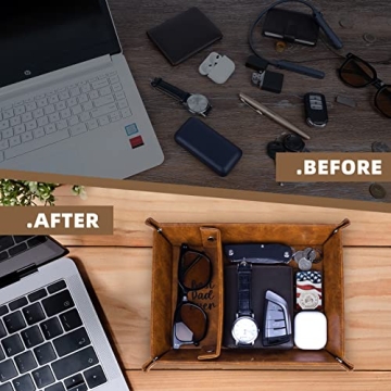 ZAPUVO Best Dad Ever PU Leather Tray for Dad Gifts