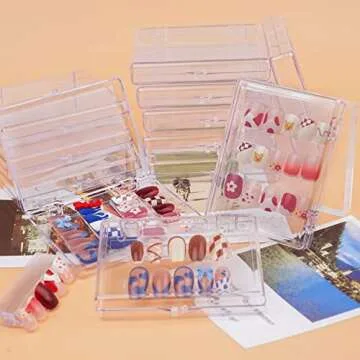Lokyango Press On Nail Storage Box, 3.9x2.9x0.7 inch Clear Empty Press On Nail Packing Box Artificial Nail Display Organizer Case with Transparent Tape Nail Tips Display Holder (Box Only) (12PCS)