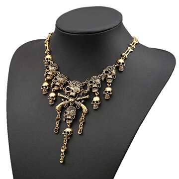 COLORFUL BLING Fashion Multi-Level Pirate Skull Tassel Charm Necklace Collar Bib for Women Horror Ne...