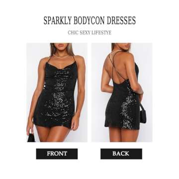MIYIEONZ Women's Sequin Sparkly Glitter Dress – Sexy Sleeveless Bodycon Party Mini Dress in Black