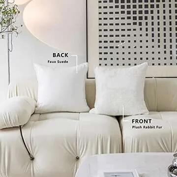 Demetex 26x26 White Fur Pillow Covers Set of 2