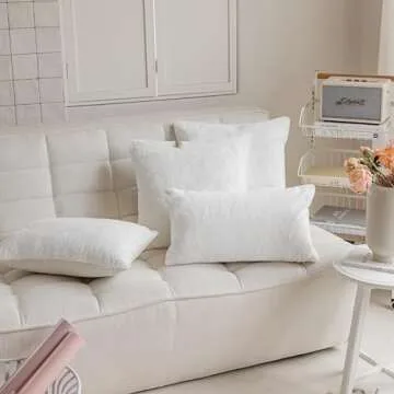 Demetex 26x26 White Fur Pillow Covers Set of 2