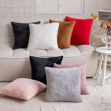 Demetex 26x26 White Fur Pillow Covers Set of 2