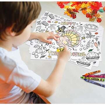 Gift Boutique Disposable Thanksgiving Place Mats for Kids 50 Pack Turkey Coloring Activity Paper Pla...