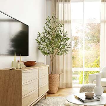 Warmplants 7ft Artificial Olive Tree with Beautiful Basket