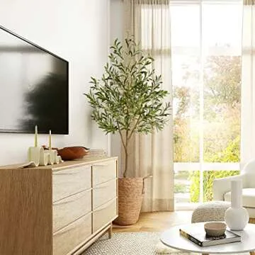 Warmplants 7ft Artificial Olive Tree with Beautiful Basket