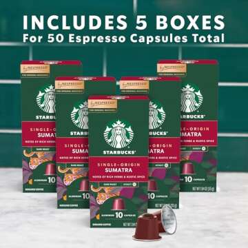 Starbucks by Nespresso Original Line, Single-Origin Sumatra, Dark Roast Coffee, 50-count Espresso Po...