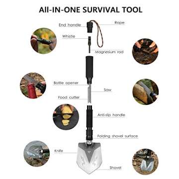 FiveJoy Professional Survival Shovel Multitool - Portable Tactical Tool for Outdoor Adventures