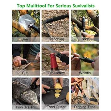 FiveJoy Survival Shovel Multitool - Portable Adventure Tool