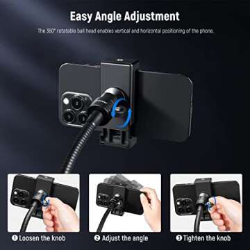 Neewer Overhead Desktop Phone Stand, Flexible Gooseneck Tabletop Stand with Phone Holder & Ball Head for Video Conferencing, Photography, Live Streaming