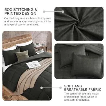 Monbix Queen Size Comforter Sets Grey, Queen Bedding Set 3 Piece, All Seasons Comforters,Fluffy Bed Set Warm Bed Set Queen with 2 Pillow Shams (Dark Grey, Queen, 90''x90'')