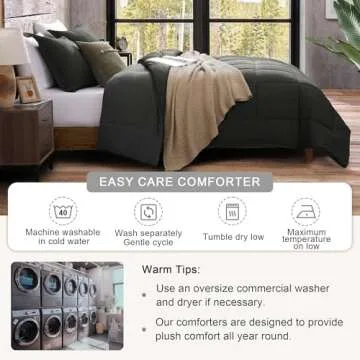 Monbix Queen Size Comforter Sets Grey, Queen Bedding Set 3 Piece, All Seasons Comforters,Fluffy Bed Set Warm Bed Set Queen with 2 Pillow Shams (Dark Grey, Queen, 90''x90'')