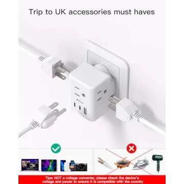 2 Pack US to UK Plug Adapter, Type G Power Adapter with 3 Outlet 3 USB Charger, International Plug Adapter, USA to Dubai England Ireland British London Hong Kong Singapore Travel Essentials