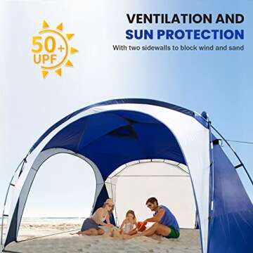 UNP Easy Beach Tent 12 X 12ft Pop Up Canopy UPF50+ Tent with Side Wall, Ground Pegs, and Stability P...