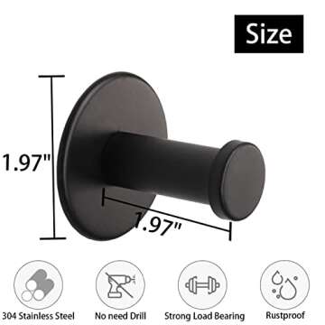 Vanloory Bath Towel Hooks, 4 Pack Self Adhesive Coat Hooks, Sturdy No Drilling Robe Hook, SUS 304 Stainless Steel Heavy Duty Clothes Hanger, Wall Hooks for Bathroom Bedroom Kitchen (2 in, Black)
