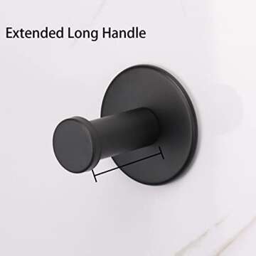 Vanloory Bath Towel Hooks, 4 Pack Self Adhesive Coat Hooks, Sturdy No Drilling Robe Hook, SUS 304 Stainless Steel Heavy Duty Clothes Hanger, Wall Hooks for Bathroom Bedroom Kitchen (2 in, Black)