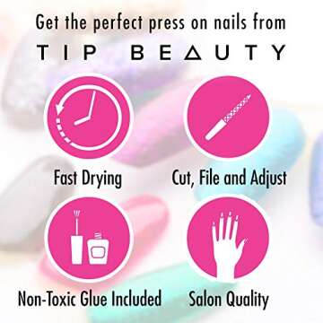 Tip Beauty Coffin Collections | 28 Faux Nails & Specialized Nail Glue | Quick Drying Professional Salon Quality Glue On Fake Nail Kit | Faux Nails for Women, False Nails for Kids (Deep Burgundy)