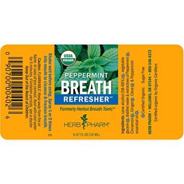 Herb Pharm Breath Refresher Certified Organic Herbal Fresh Breath Spray, Peppermint