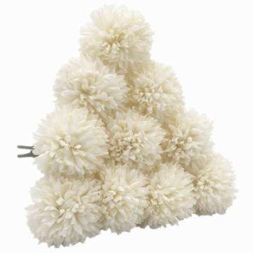 SHINE-CO LIGHTING Artificial Chrysanthemum Ball Flowers Hydrangea Arrangement Bouquet Presents Decor 10pcs Without Vase (Milk White)