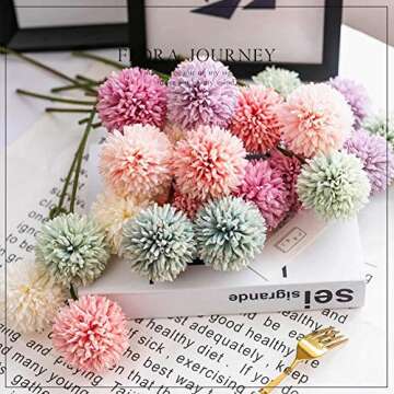 SHINE-CO LIGHTING Artificial Chrysanthemum Ball Flowers Hydrangea Arrangement Bouquet Presents Decor 10pcs Without Vase (Milk White)