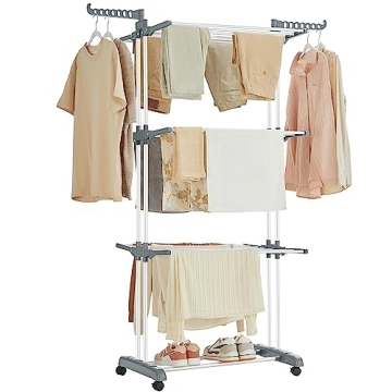 SONGMICS Clothes Drying Rack Stand - 4-Tier Heavy Duty, Foldable Laundry Rack 68.1-Inch Tall, Steel ...