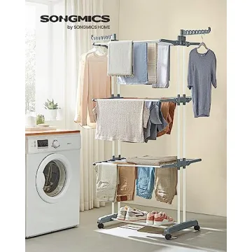 SONGMICS 4-Tier Foldable Clothes Drying Rack with Casters