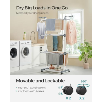 SONGMICS 4-Tier Foldable Clothes Drying Rack with Casters