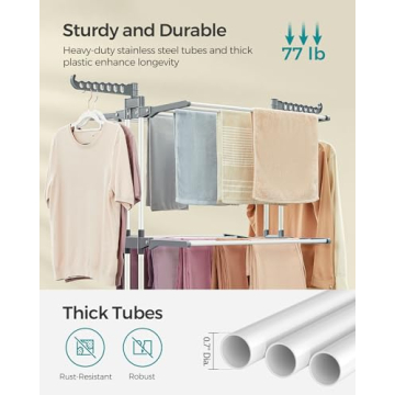 SONGMICS 4-Tier Foldable Clothes Drying Rack with Casters