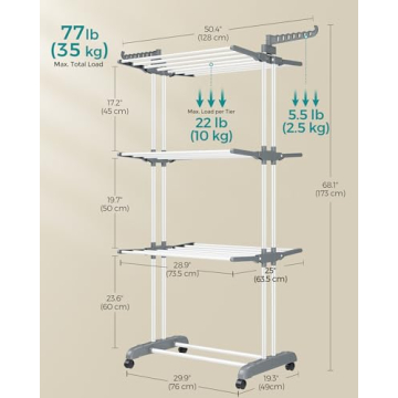 SONGMICS 4-Tier Foldable Clothes Drying Rack with Casters
