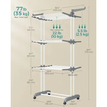 SONGMICS 4-Tier Foldable Clothes Drying Rack with Casters