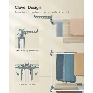SONGMICS 4-Tier Foldable Clothes Drying Rack with Casters