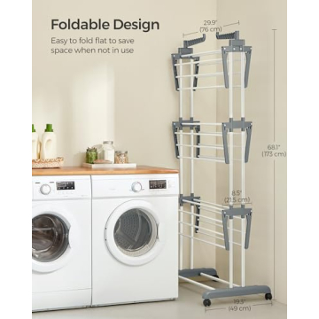 SONGMICS 4-Tier Foldable Clothes Drying Rack with Casters
