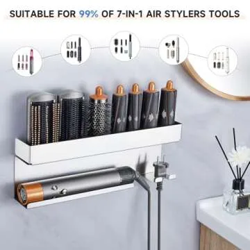 Storage Hair Dryer Holder for Curling Iron Wands Accessories, Hair Straightener Holder, Wall Mount Hair Tool Organizer for Styler Attachments,Stainless Steel Curling Iron Holder Organizer for Bathroom