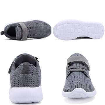 TOEDNNQI Boys Girls Sneakers Kids Lightweight Breathable Strap Athletic Running Shoes for Toddler/Little Kid/Big Kid Grey Size 10