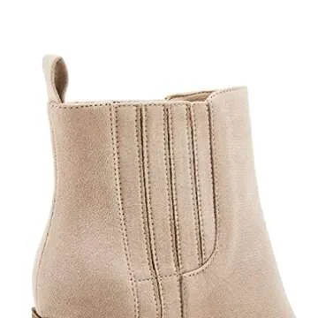 Womens Slip on Booties Chunky Stacked Mid Heel Leather Pointed Toe Elastic Side Fashion Western Ankle Boots 7.5