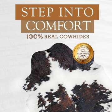 Sunshine Cowhides 100% Genuine Tricolor Cow Skin Leather Cowhide Rug - Modern Style Animal Skin Rug & Floor Carpet for Living Room, Bedroom, Kitchen & More - Extra Large (6x7-8 Ft.)