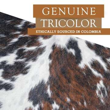 Sunshine Cowhides 100% Genuine Tricolor Cow Skin Leather Cowhide Rug - Modern Style Animal Skin Rug & Floor Carpet for Living Room, Bedroom, Kitchen & More - Extra Large (6x7-8 Ft.)