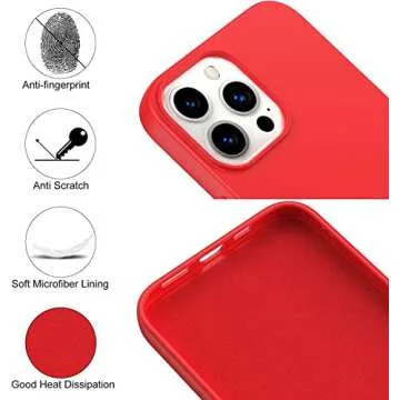 Amytor Designed for iPhone 16 Pro Max Case, Silicone Ultra Slim Shockproof Phone Case with Soft Anti-Scratch Microfiber Lining, [Enhanced Camera Protection] Phone Case for 16 Pro Max, (Red)