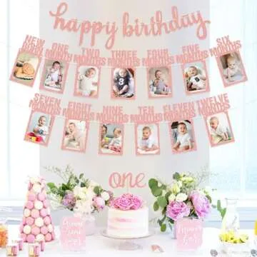 1st Birthday Baby Photo Banner for Girls