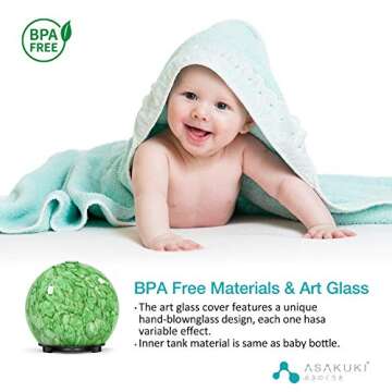 ASAKUKI 200ml Essential Oil Diffuser, Aromatherapy Oil Diffuser with Cool Mist, Waterless Auto Shut-Off Humidifier and 7 Color LED Night Lights for Home Baby Office