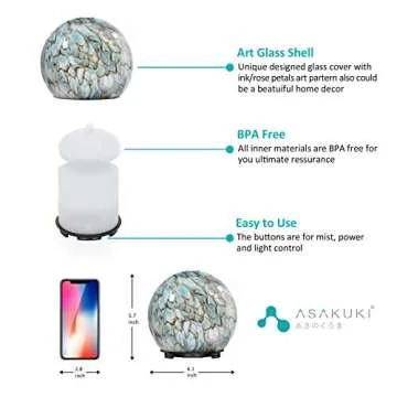 ASAKUKI 200ml Essential Oil Diffuser, Aromatherapy Oil Diffuser with Cool Mist, Waterless Auto Shut-Off Humidifier and 7 Color LED Night Lights for Home Baby Office