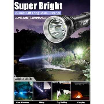 PFSN DF-3000 Professional Underwater Flashlight, 150m Waterproof Dive Torch with Long Lasting Rechargeable Battery, Super Bright Light Great for Night Caving, Explore, Spearfishing