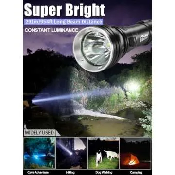 PFSN DF-3000 Professional Underwater Flashlight, 150m Waterproof Dive Torch with Long Lasting Rechargeable Battery, Super Bright Light Great for Night Caving, Explore, Spearfishing