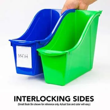 Storex Large Book Bin, Interlocking Plastic Organizer for Home, Office and Classroom, Black, 6-Pack (70109C06C)