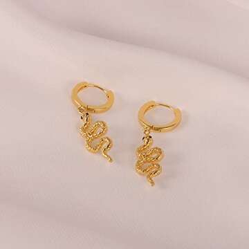VRIUA Gold Snake Hoop Earrings for Women - 14K Gold Filled Snake Dangle Earrings Hypoallergenic Trendy Gold Hoop Earrings Everyday Jewelry