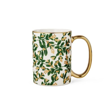 RIFLE PAPER CO. Mistletoe Porcelain Mug for Festive Occasions and Gatherings with Holiday-Themed Des...