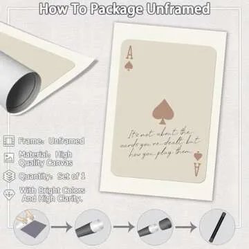 Trendy Ace of Spades Wall Art Retro Playing Card Posters Inspiring Quote Poster Beige Ace Card Bar C...