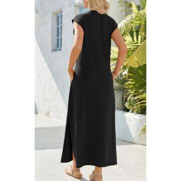Zeagoo Black Maxi Dress Sleeveless Sun Dresses Beach Crew Neck Long Split Dresses with Pockets Summer Dresses for Women 2025 Vacation Black M